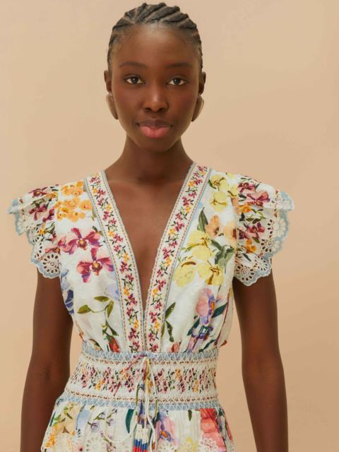 FARM RIO Off-White Greek Garden Smocked Blouse