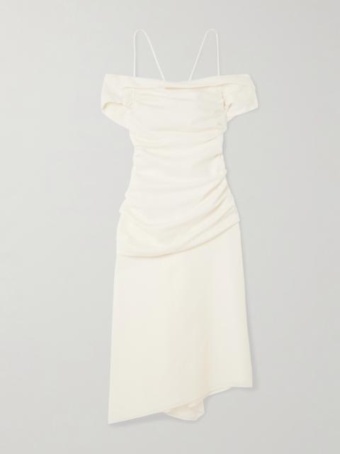 LIBEROWE Accordion Cold-shoulder Ribbed Cotton And Silk-blend Midi Dress