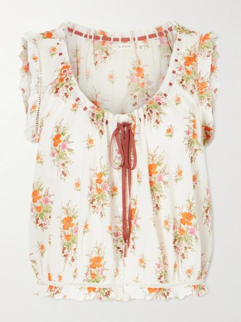 DÔEN Traveler Embroidered Floral-print Organic Cotton Blouse
