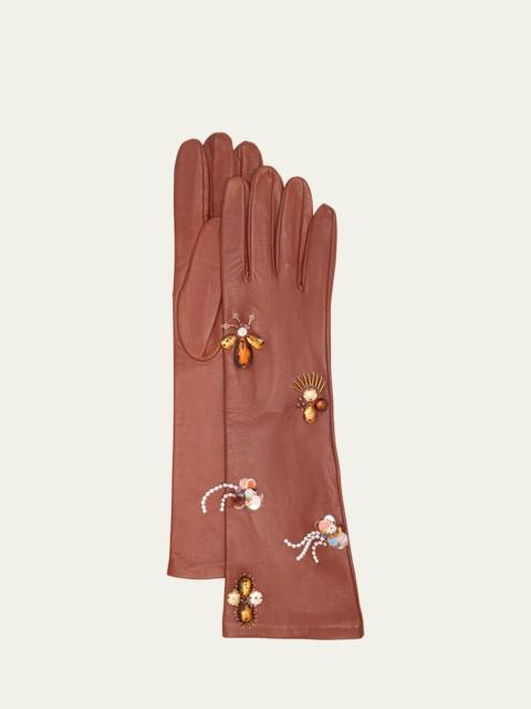 ULLA JOHNSON Laetitia Embellished Leather Gloves