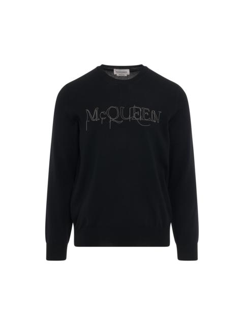 Alexander McQueen Chain Embroidered Knit Sweater in Black/Silver