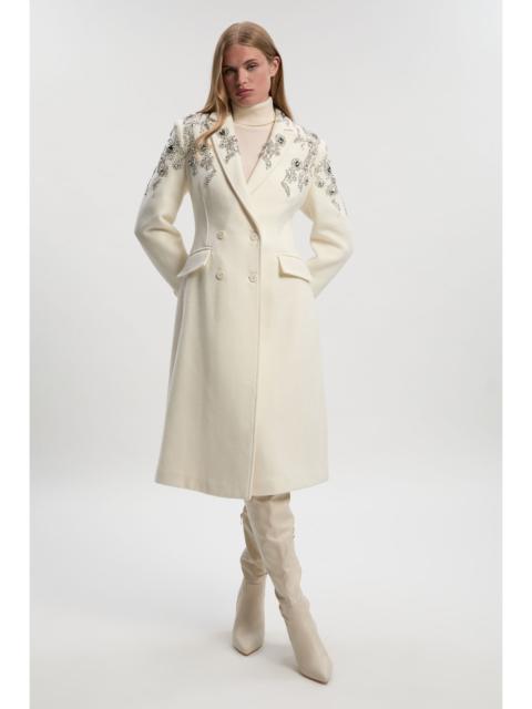 KAREN MILLEN Tailored Wool Embellished Double Breasted Midi Coat