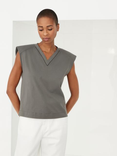Brunello Cucinelli Cotton jersey T-shirt with padded shoulder and shiny neckline