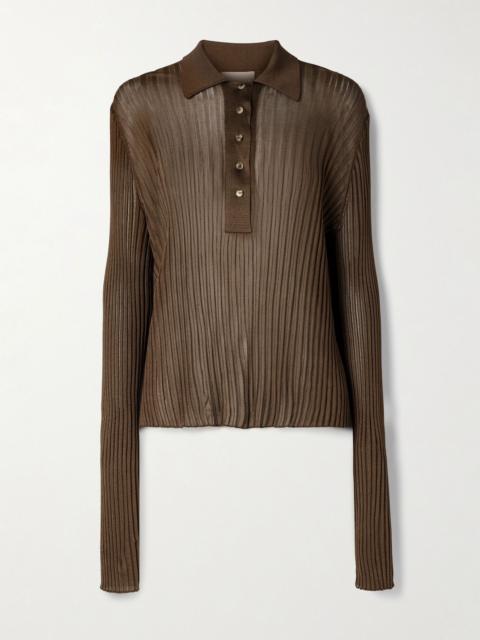 KHAITE Vin ribbed-knit polo shirt Dark brown