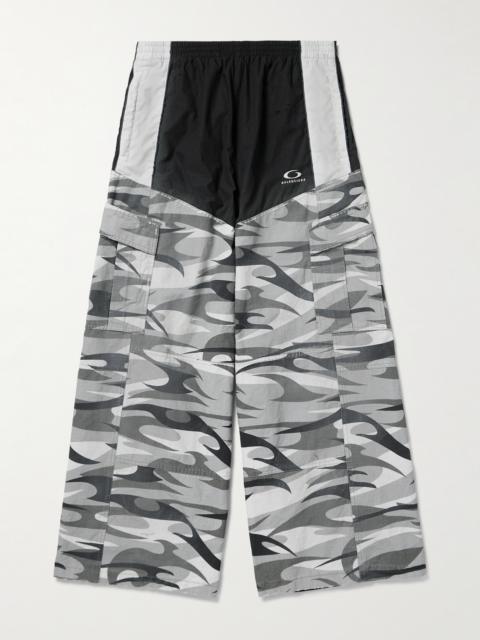 BALENCIAGA Wide-Leg Panelled Cotton-Poplin and Camouflage-Print Ripstop Cargo Track Pants