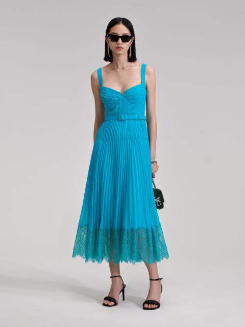 self-portrait Blue Chiffon Lace Midi Dress