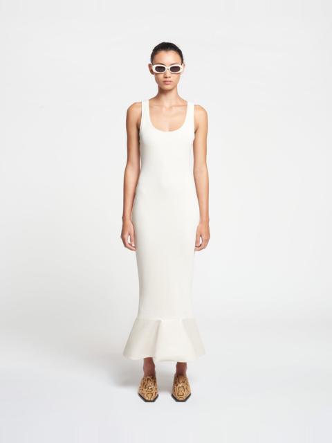 Leather-Trimmed Ribbed-Jersey Midi Dress