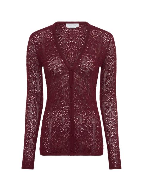 GABRIELA HEARST Ultraris Lace Knit Cardigan in Bordeaux Merino Wool