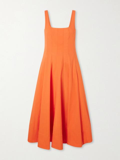 STAUD Wells Pleated Cotton-blend Poplin Midi Dress