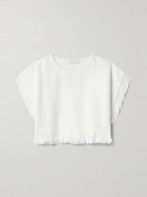 Alight cropped fringed cotton-terry jacquard top
