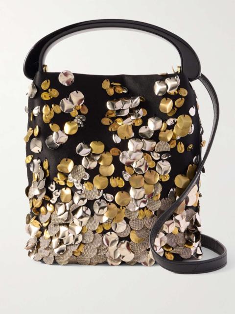 Dries Van Noten Leather-trimmed embellished satin shoulder bag Black