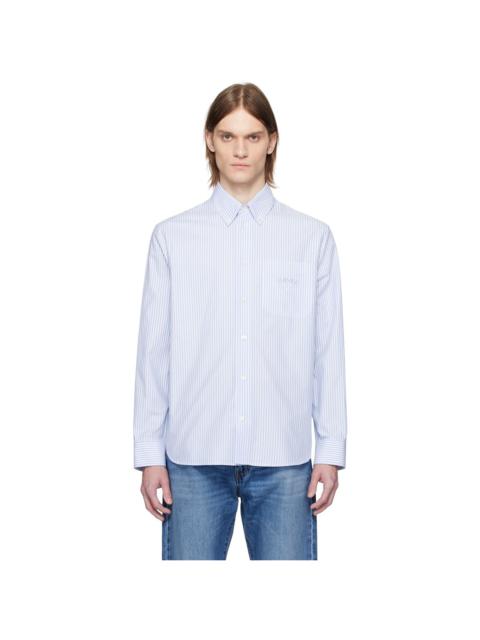 VERSACE Blue & White Informal Striped Poplin Shirt