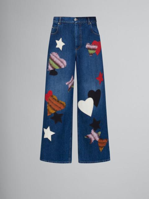 Marni BLUE DENIM TROUSERS WITH PATCHES