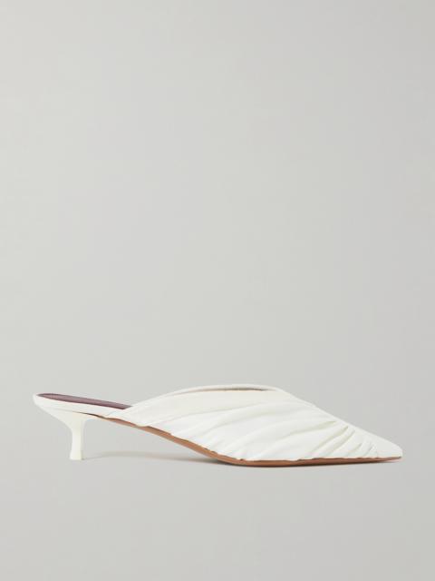 NEOUS Maia Velvet-trimmed Ruched Cady Mules