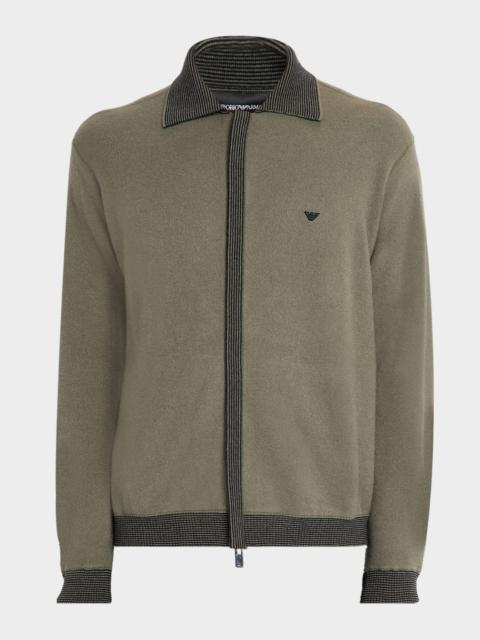EMPORIO ARMANI Men's Collared Wool Zip Cardigan