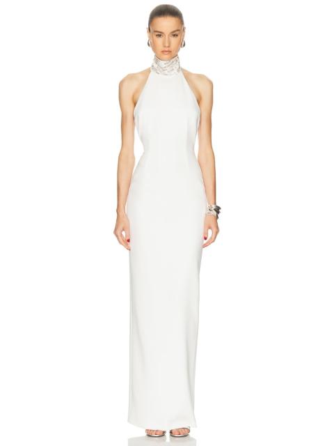 MÔNOT Rectangle Stone Embroidery Collar Slit Dress