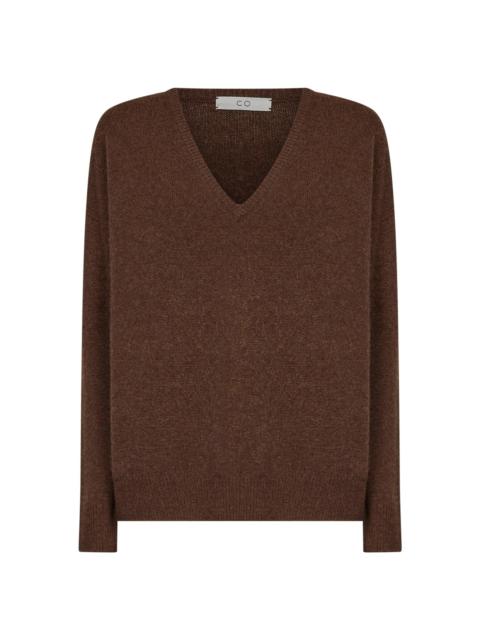 CO Brown cashmere knit V-neck sweater