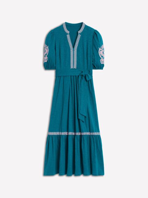 BODEN Amara Embroidered Jersey Dress-Deep Sea, Meadowsweet Pink