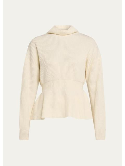Theory Mock-Neck Cinched-Waist Peplum Sweater