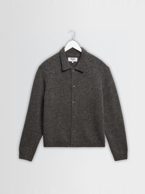 Wax London Tristan - Charcoal Fluffy Long-Sleeve Knitted Polo