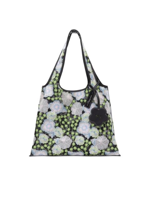 Market floral-embroidered tote bag