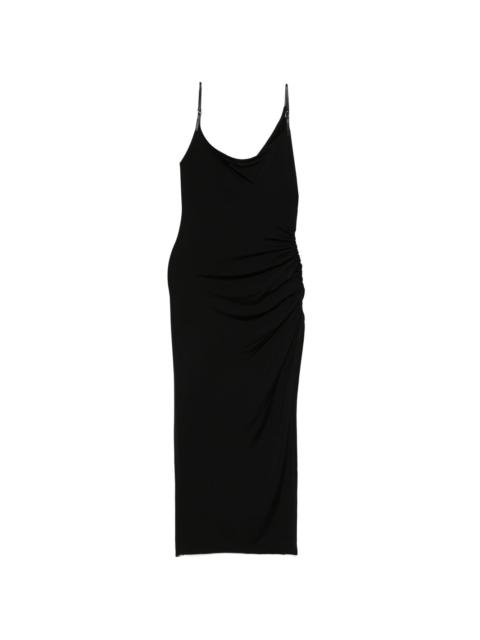 asymetrical buckled maxi dress