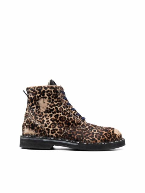 leopard-print lace-up boots