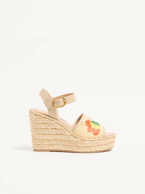 Valentino BRIBRI RAFFIA WEDGE SANDAL WITH FLORAL EMBROIDERY 115MM