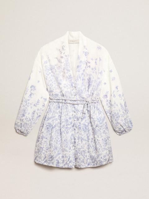 Golden Goose Resort Collection Mini Dress in linen with Mediterranean blue print
