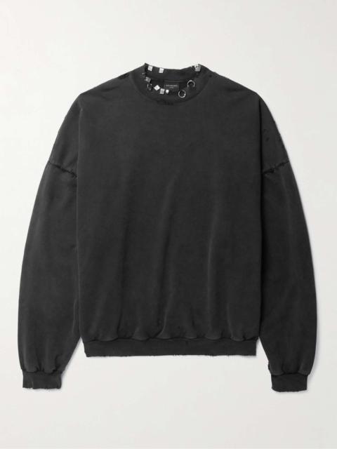 BALENCIAGA Pierced Embellished Distressed Cotton-Jersey Sweatshirt
