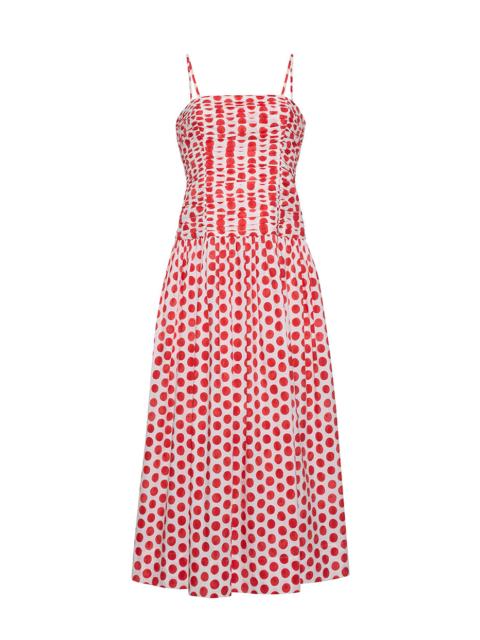 Cara Cara Rahi Midi Dress
Ruched, Tied, and Dotted for Days