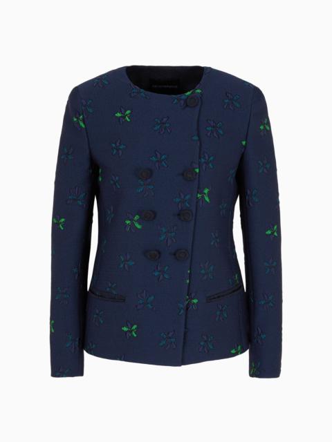 EMPORIO ARMANI Double-breasted jacket in jacquard fabric with a floral pattern