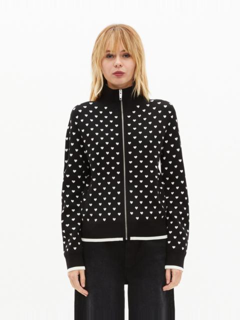 The Kooples BLACK HEART-PRINT ZIPPED CARDIGAN