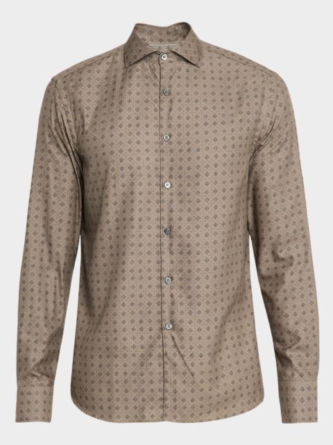 Canali Men's Cotton and Lyocell Geometric-Print Sport Shirt