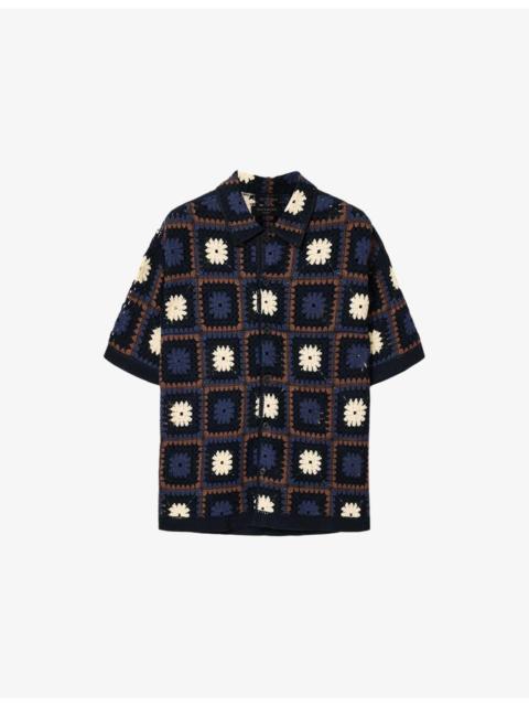 ALLSAINTS Mandon Flower-Embroidered Short-Sleeve Cotton Cardigan