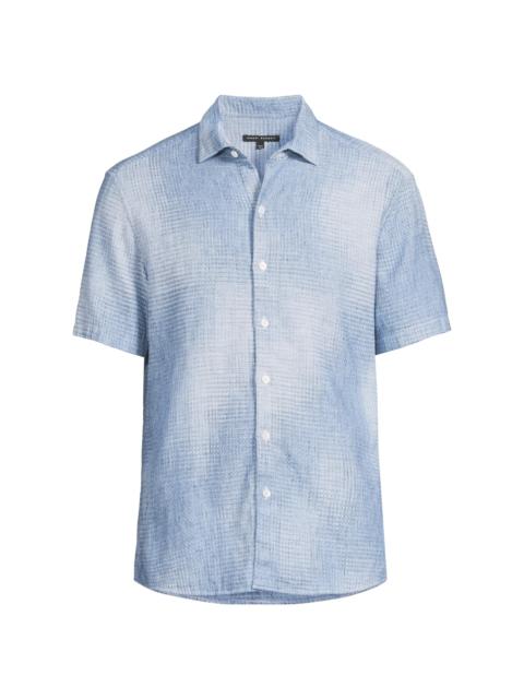 ROBERT BARAKETT Men's Ferris Woven Cotton-Linen Shirt - Blue