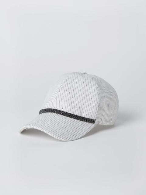 Striped comfort linen and cotton baseball cap with shiny band