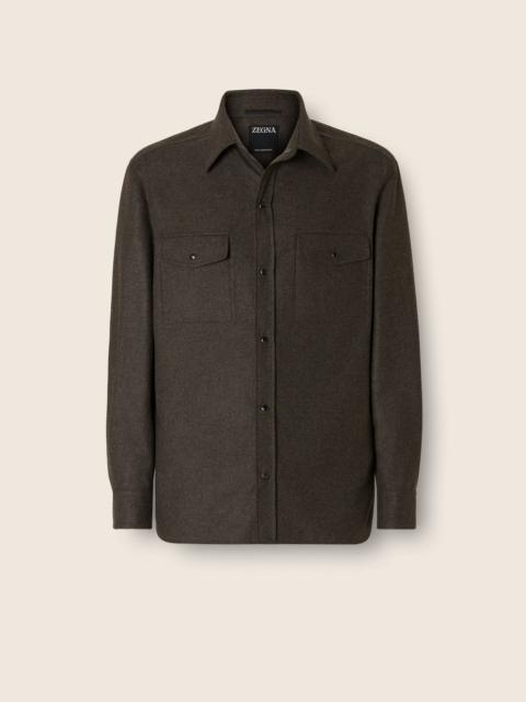 ZEGNA DARK OLIVE GREEN MULTIMÉLANGE OASI CASHMERE OVERSHIRT
