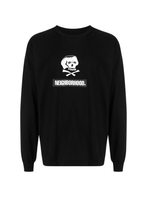 Skull logo-embroidered long-sleeve T-shirt