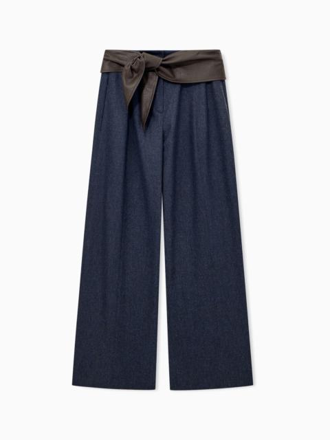 EMPORIO ARMANI TROUSERS WIDE LEG WOOL CASHMERE FLANNEL WITH TIED WAISTBAND