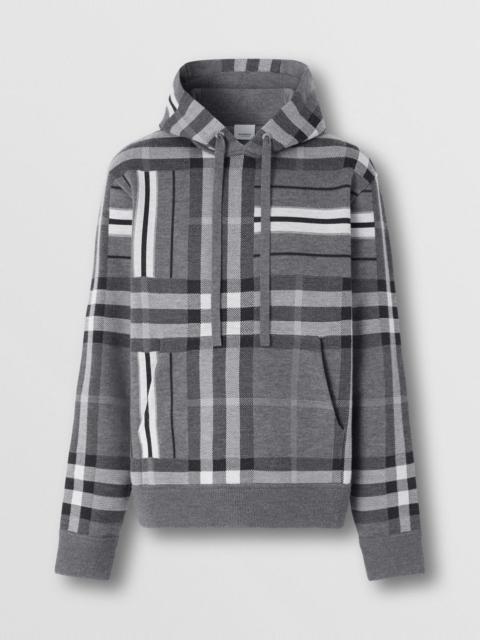 Burberry Check and Stripe Wool Blend Jacquard Hoodie