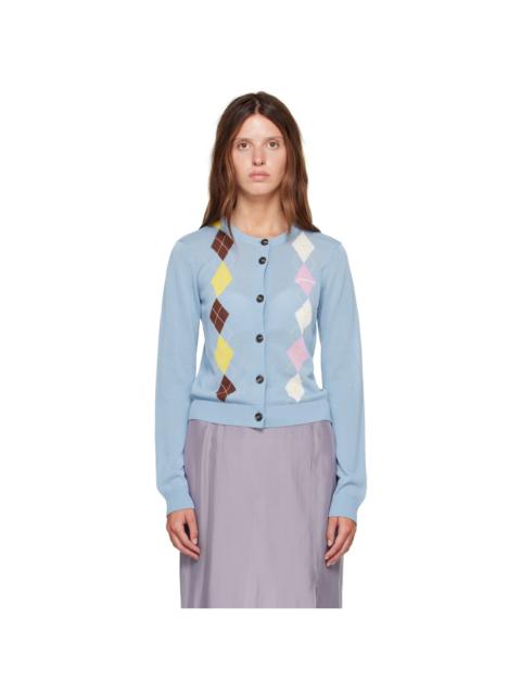 GANNI Blue Argyle Cardigan