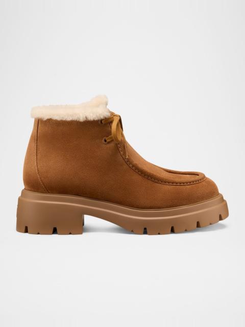Stuart Weitzman Hudson Shearling-Lined Suede Chukka Booties