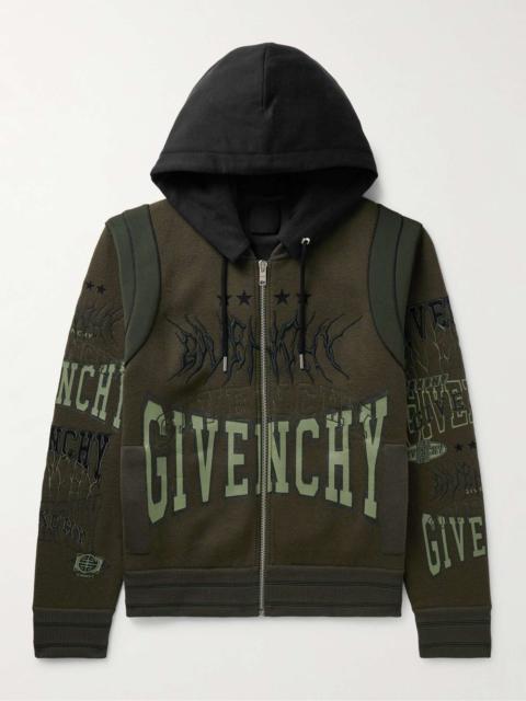 Convertible Logo-Detailed Cotton-Trimmed Wool-Jersey Hooded Bomber Jacket