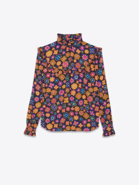 SAINT LAURENT blouse in matte and shiny retro floral silk