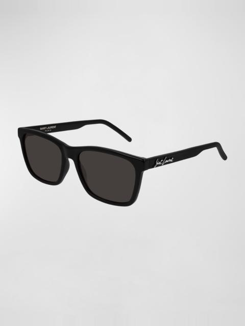 SAINT LAURENT Men's Square Solid Injection Sunglasses