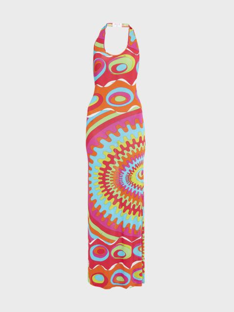 Halter Abstract-Print Backless Maxi Dress