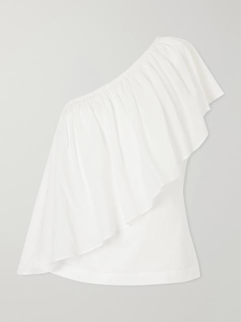 ROSIE ASSOULIN Wedge Ruffled One-shoulder Cotton-voile Blouse