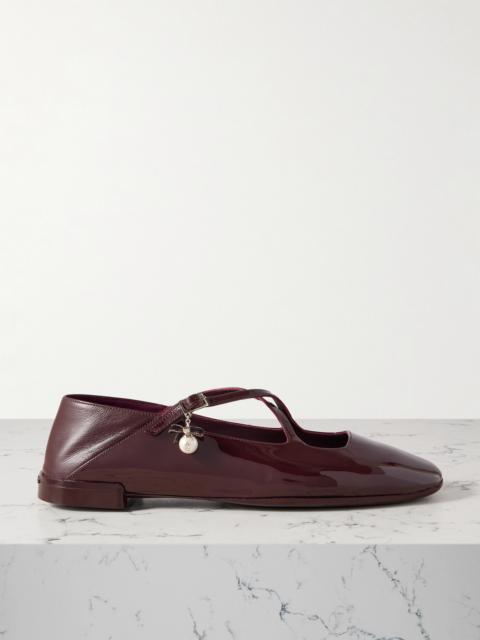 JIMMY CHOO Eleri Collapsible-heel Embellished Patent-leather Ballet Flats
