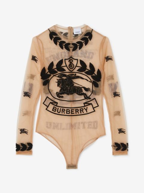 Burberry EKD Embroidered Stretch Tulle Bodysuit